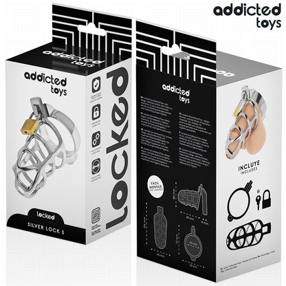 Close-up da Gaiola de Pénis de Metal com Trava Addicted Toys, mostrando o design prateado e a fechadura de segurança.