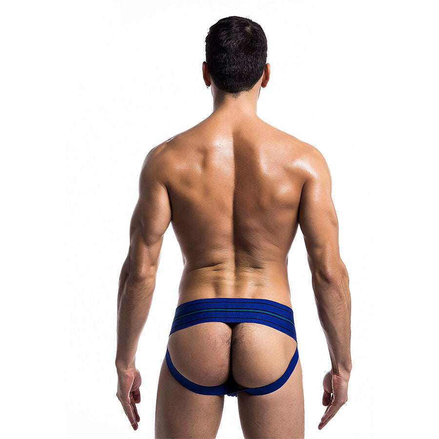 Close-up da Tanga Masculina MaleBasics Azul Clássica, mostrando seu tecido e design confortável.