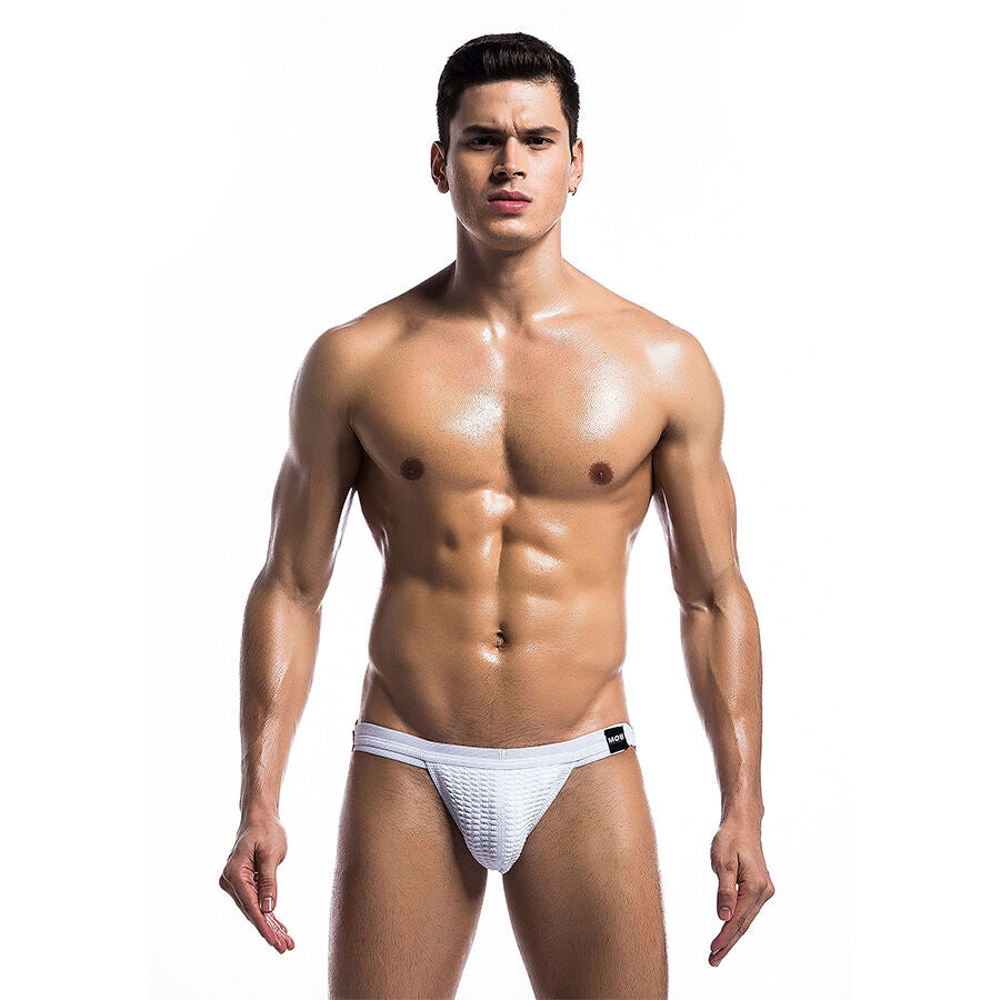 Close-up do Jockstrap MaleBasics Branco Fetiche, destacando o design e material.