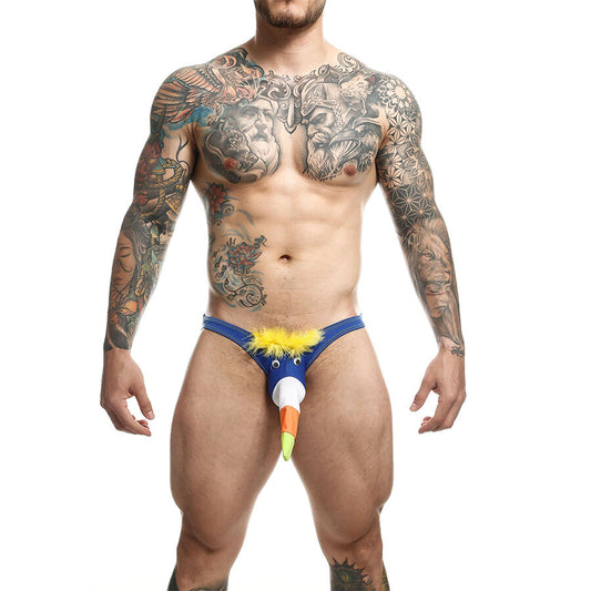 Detalhe do Malebasics MOB Royal Tucan Swimsuit Masculino Tamanho L, mostrando a estampa vibrante e o tecido premium.