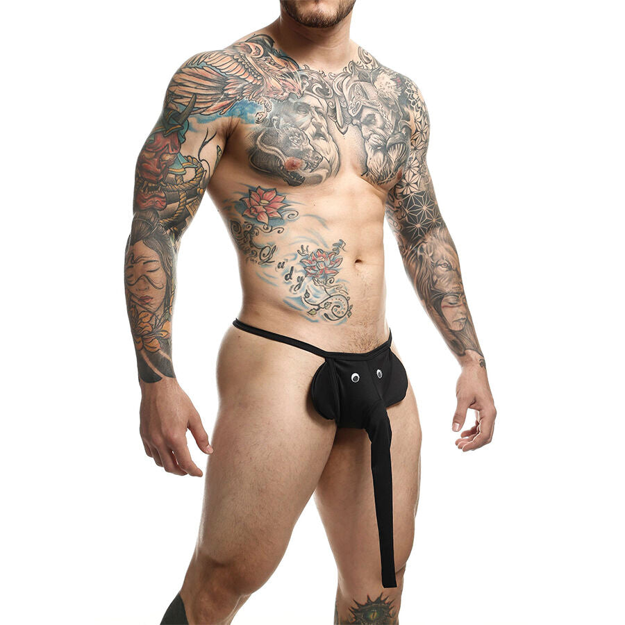 Tanga masculina MaleBasics Elefante Preta, confeccionada em Lycra e Poliéster para conforto e estilo.