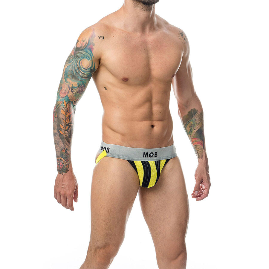 Calça Jockstrap MOB Classic Stripe Amarela Tamanho G, mostrando o design e tecido de algodão.