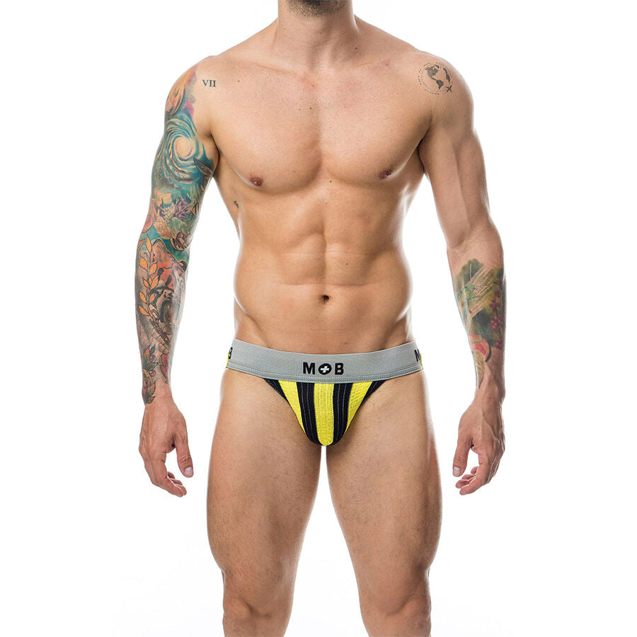 Calça Jockstrap MOB Classic Stripe Amarela Tamanho G, mostrando o design e tecido de algodão.