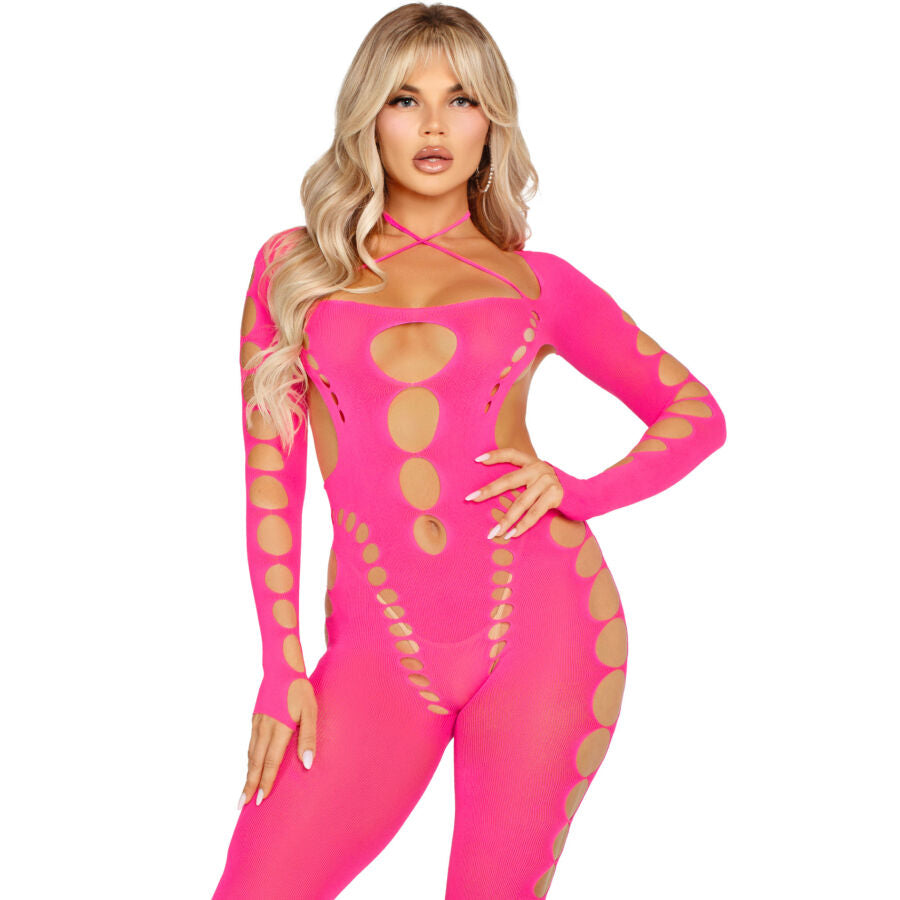 LEG AVENUE Bodystocking Rosa com Costas Abertas Tamanho Único, exibindo o design e material.