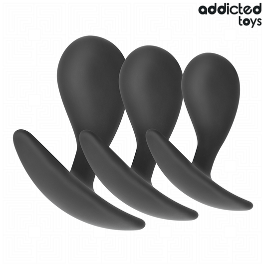Imagem do Conjunto de 3 Plugs Anais ADDICTED TOYS, mostrando os diferentes tamanhos e o material de silicone macio.