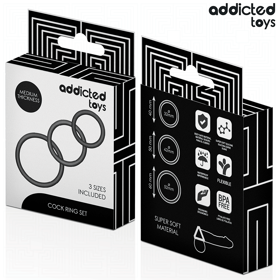 Close-up of the Addicted Toys Conjunto de Anéis Penianos de Silicone with 3 different sizes.
