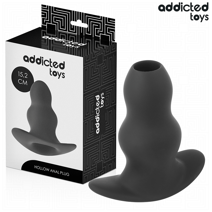Close-up of the Addicted Toys Hollow Anal Plug XXL 15.2cm showing its silicone texture and unique hollow design.