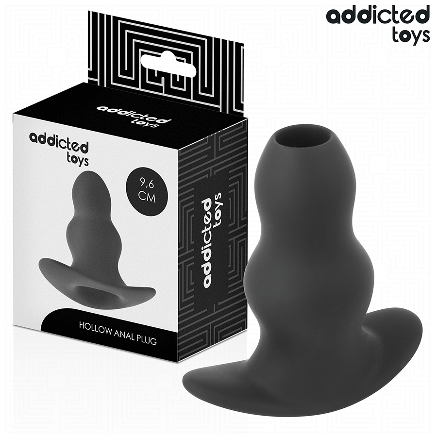 Close-up of the Addicted Toys Hollow Anal Plug M, showing its silicone texture and design for anal exploration.