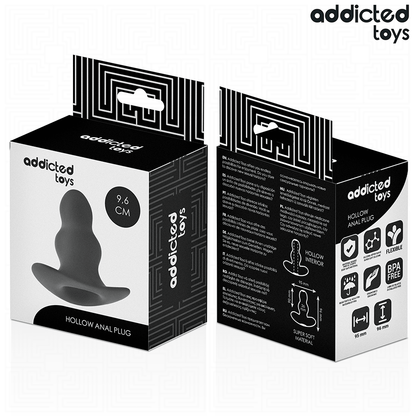 Close-up of the Addicted Toys Hollow Anal Plug M, showing its silicone texture and design for anal exploration.