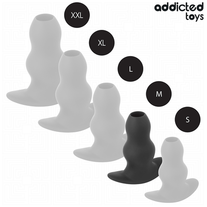 Close-up of the Addicted Toys Hollow Anal Plug M, showing its silicone texture and design for anal exploration.