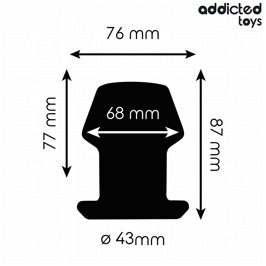 Plug anal extremo oco ADDICTED TOYS de silicone, mostrando seu design e dimensões para uma experiência anal intensa.