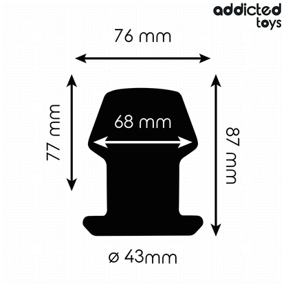 Plug anal extremo oco ADDICTED TOYS de silicone, mostrando seu design e dimensões para uma experiência anal intensa.