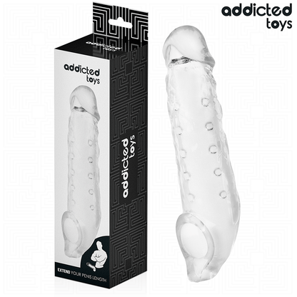 Close-up of the ADDICTED TOYS Transparent Penis Sleeve 27cm Size M, showing its material and design.