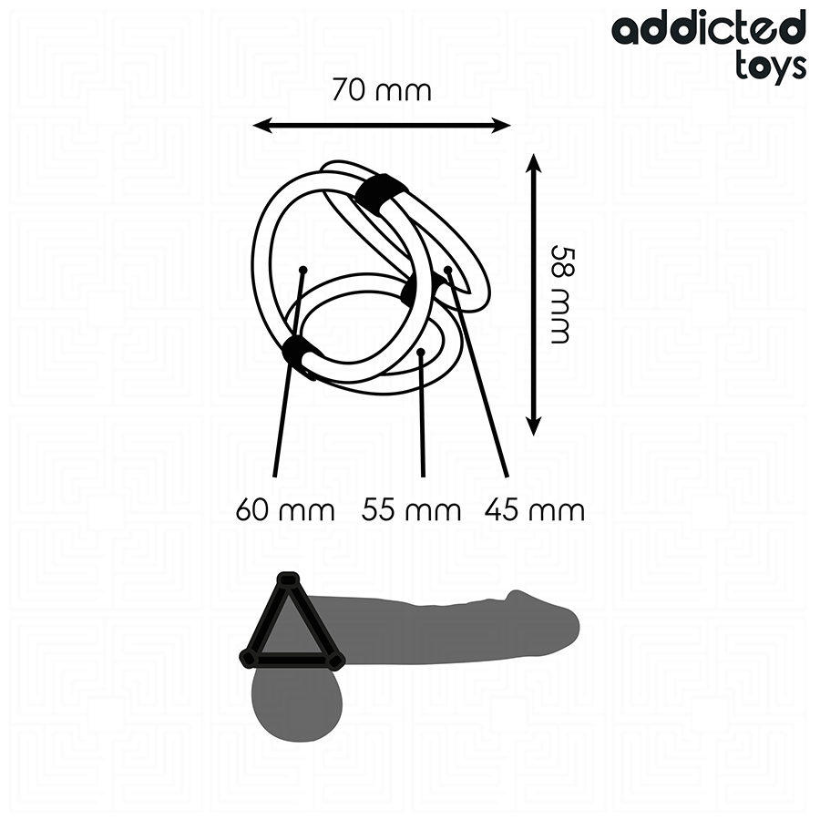 Close-up of the ADDICTED TOYS Anel Triplo Peniano, showing its flexible material and three ring design.