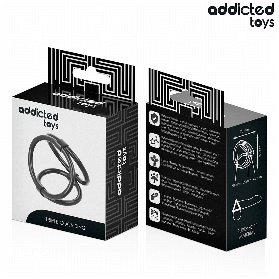 Close-up of the ADDICTED TOYS Anel Triplo Peniano, showing its flexible material and three ring design.