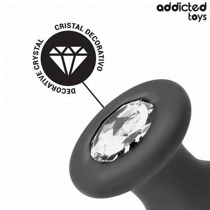 Close-up do Addicted Toys Plug Anal com Joia Tamanho M, destacando seu design ergonómico e base decorativa.