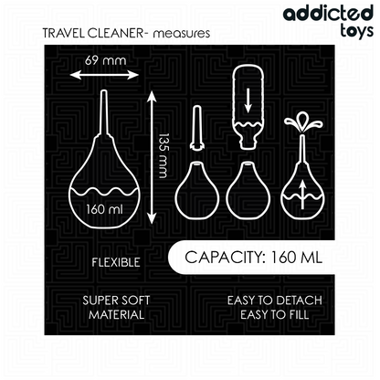 ADDICTED TOYS Limpador Anal Portátil Tamanho M 160ml, ideal para higiene íntima em viagens.