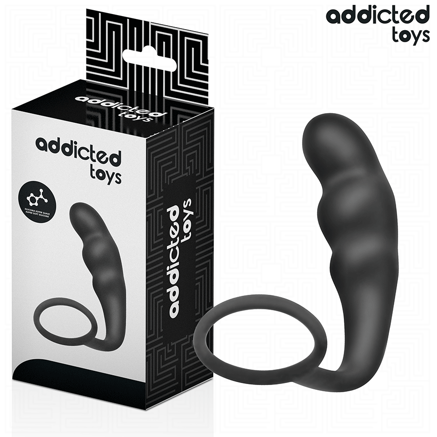 Close-up do Plug Anal com Anel Modelo 4 da ADDICTED TOYS, destacando o design ergonómico e o anel testicular.