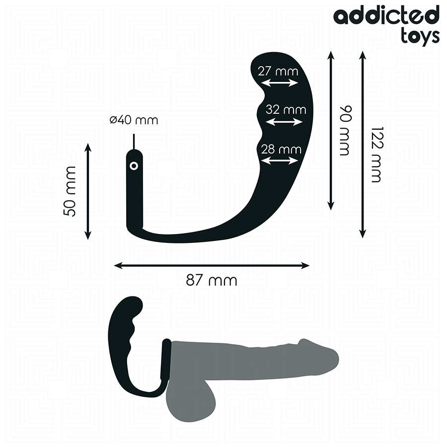 Close-up do Plug Anal com Anel Modelo 4 da ADDICTED TOYS, destacando o design ergonómico e o anel testicular.