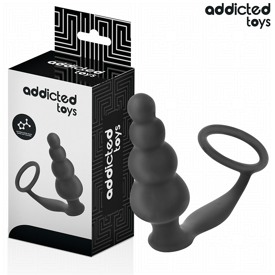 Close-up do ADDICTED TOYS Plug Anal com Anel Modelo 5, mostrando seu design ergonómico e material de silicone médico.
