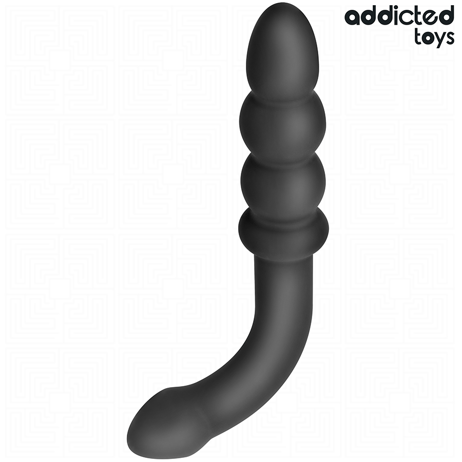 Close-up of the Addicted Toys 16.5cm Double Ended Massager, showing its progressive balls and medical-grade silicone texture.