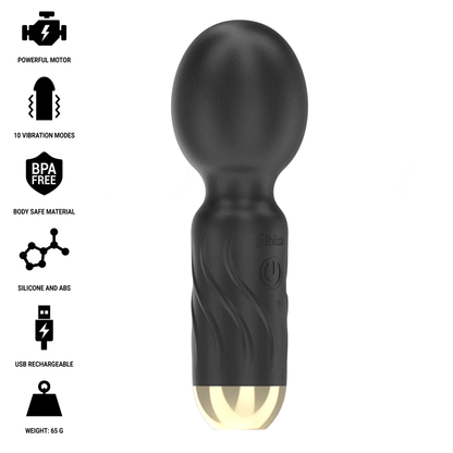 IBIZA Vibrador de Varinha de Bolso Recarregável USB com 10 modos de vibração e corpo em silicone, ideal para prazer portátil e discreto.