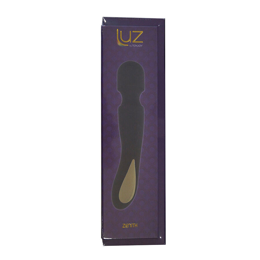 Close-up of the TOYJOY Massageador Zenith Light Preto, showcasing its premium silicone texture, ergonomic design, and LED light feature.
