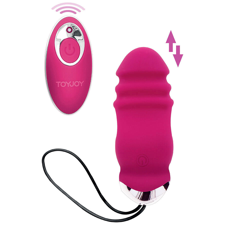 Vibrador TOYJOY Sunny Side Up & Down Fúcsia com controle remoto, destacando seu design ergonômico e material de silicone.