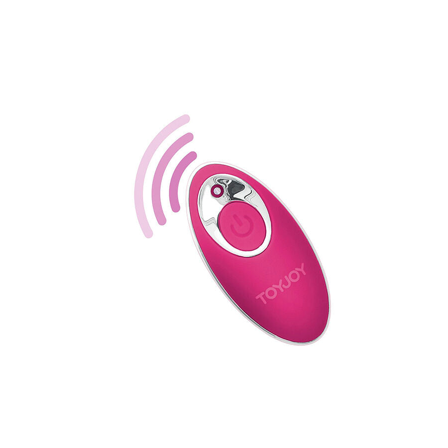 Vibrador TOYJOY Sunny Side Up & Down Fúcsia com controle remoto, destacando seu design ergonômico e material de silicone.