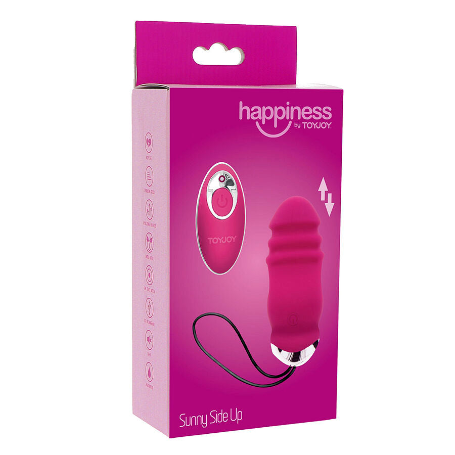 Vibrador TOYJOY Sunny Side Up & Down Fúcsia com controle remoto, destacando seu design ergonômico e material de silicone.