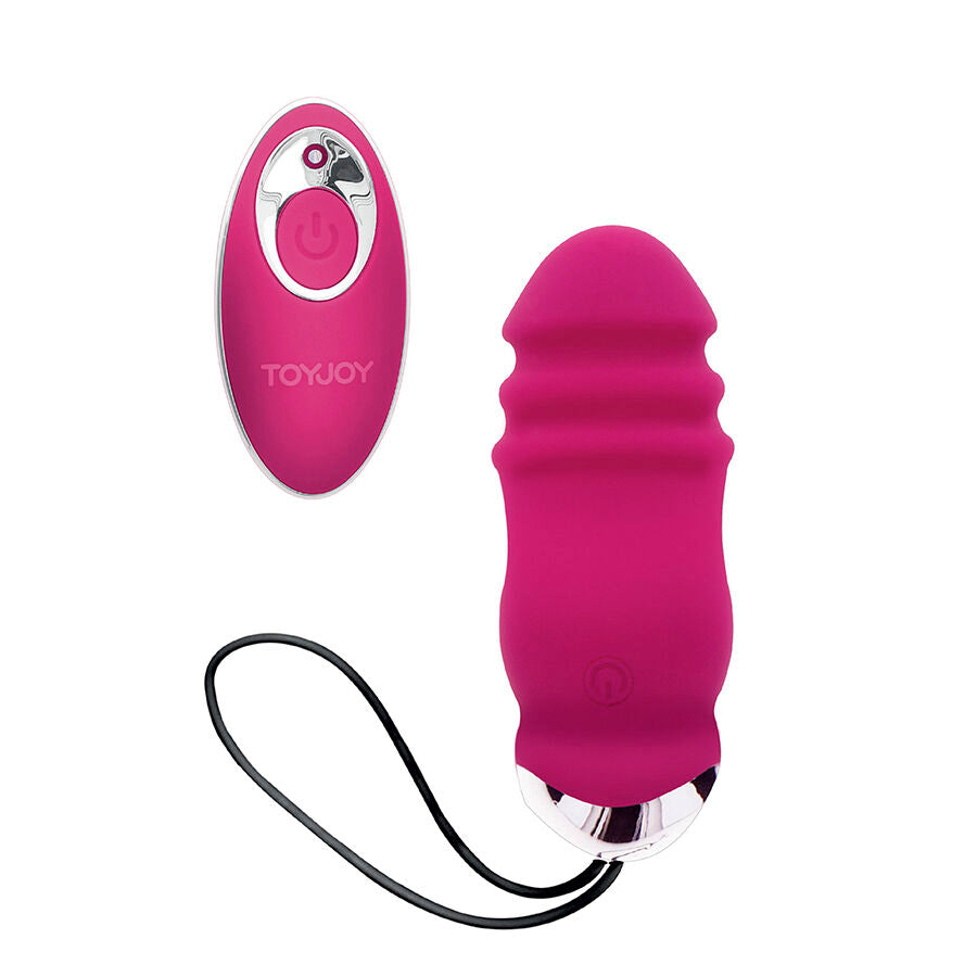 Vibrador TOYJOY Sunny Side Up & Down Fúcsia com controle remoto, destacando seu design ergonômico e material de silicone.