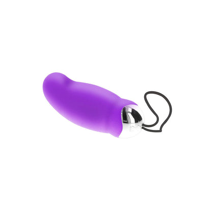 Close-up do TOYJOY Eggsplode Vibrador Roxo com Controle Remoto, mostrando seu design ergonómico e textura de silicone.