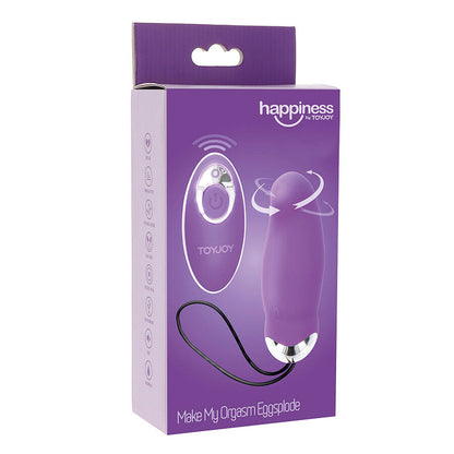 Close-up do TOYJOY Eggsplode Vibrador Roxo com Controle Remoto, mostrando seu design ergonómico e textura de silicone.
