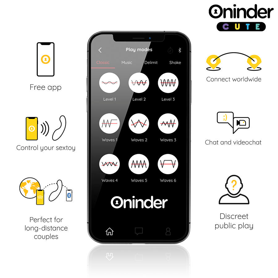 ONINDER CUTE Vibrador Ponto G Love Buddy Master com controlo via app, em amarelo vibrante e base azul escura.