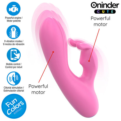 Vibrador ONINDER CUTE Love Bunny com controlo por app, design ergonómico e estimulação dupla para Ponto G e clitóris.