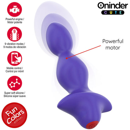 ONINDER CUTE Plug Anal Vibrante Roxo com Controle por App