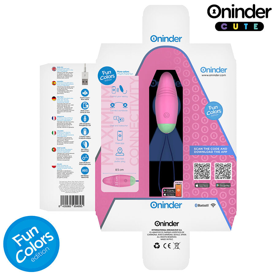 Ovo vibratório ONINDER CUTE com vibração 360 e controlo por aplicação, em silicone macio