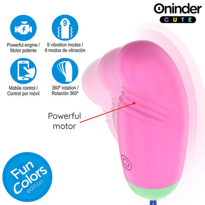 Ovo vibratório ONINDER CUTE com vibração 360 e controlo por aplicação, em silicone macio