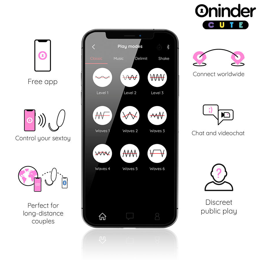 Ovo vibratório ONINDER CUTE com vibração 360 e controlo por aplicação, em silicone macio