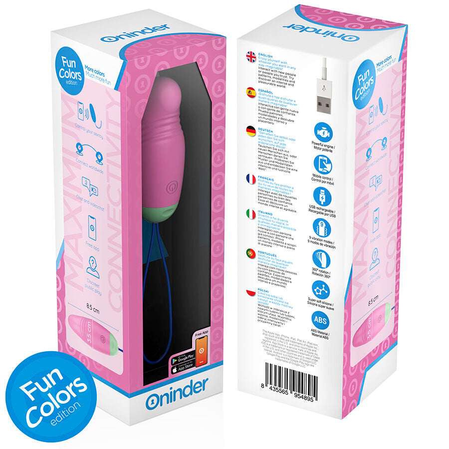 Ovo vibratório ONINDER CUTE com vibração 360 e controlo por aplicação, em silicone macio
