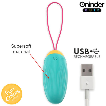 Close-up do ONINDER Ovo Vibratório Cute Silicone App, mostrando seu design ergonómico e textura suave.