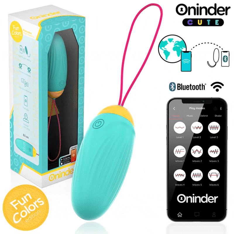 Close-up do ONINDER Ovo Vibratório Cute Silicone App, mostrando seu design ergonómico e textura suave.