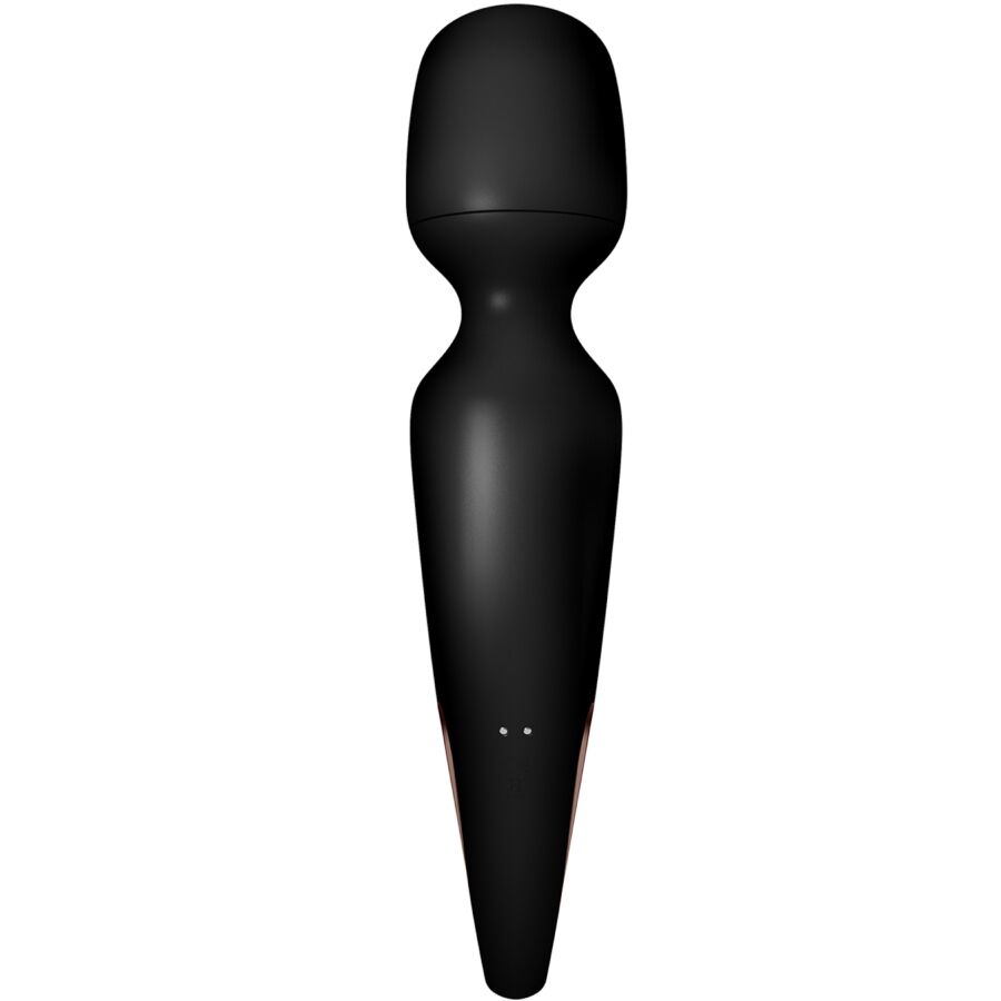 Detalhe do Satisfyer Wand-erland Vibrador Massageador Wand Preto, mostrando seu design ergonômico e superfície de silicone