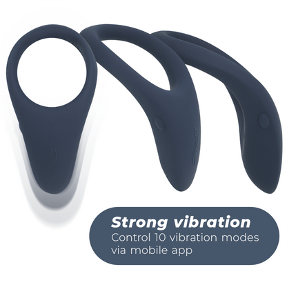 Anel vibrador WE-VIBE Verge para ereção e estimulação do períneo com controlo via app, mostrando o design ergonómico