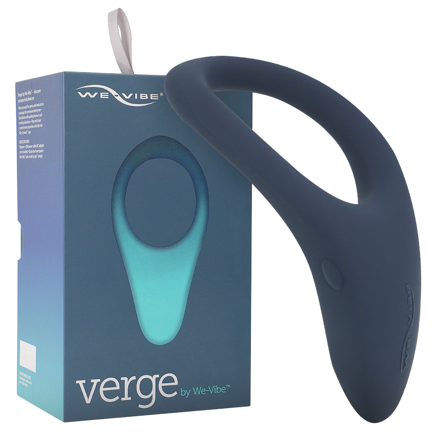 Anel vibrador WE-VIBE Verge para ereção e estimulação do períneo com controlo via app, mostrando o design ergonómico