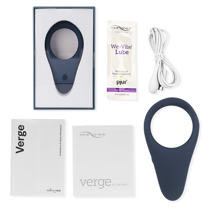 Anel vibrador WE-VIBE Verge para ereção e estimulação do períneo com controlo via app, mostrando o design ergonómico