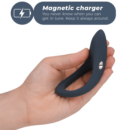 Anel vibrador WE-VIBE Verge para ereção e estimulação do períneo com controlo via app, mostrando o design ergonómico
