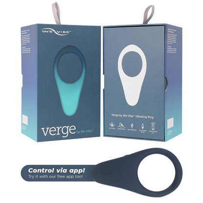Anel vibrador WE-VIBE Verge para ereção e estimulação do períneo com controlo via app, mostrando o design ergonómico