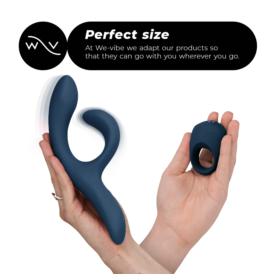 Close-up do WE-VIBE Conjunto de Prazer para Casais Nova 2 e Pivot, mostrando seus componentes de silicone e design ergonómico.