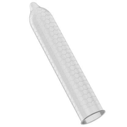 Imagem dos preservativos LELO HEX Orgânicos com L-Arginina, mostrando a embalagem de 36 unidades e a textura hexagonal.